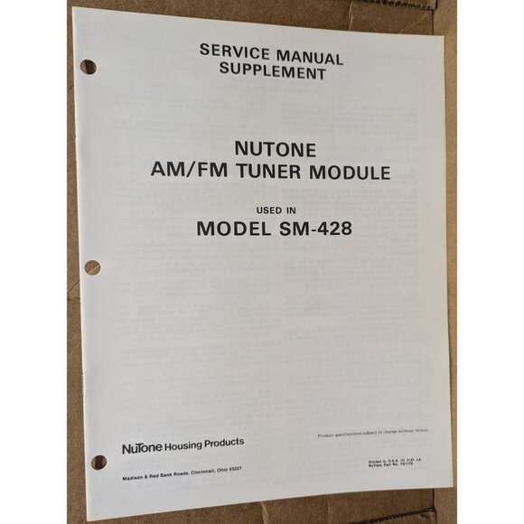 NUTONE SERVICE MANUAL FOR BUILT-IN STEREO RADIO INTERCOM SYSTEM MODEL SM-428 - Picture 6 of 8